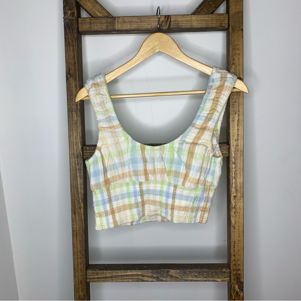 American Eagle Plaid Smocked Bubble Crop Tank - Picture 6 of 6